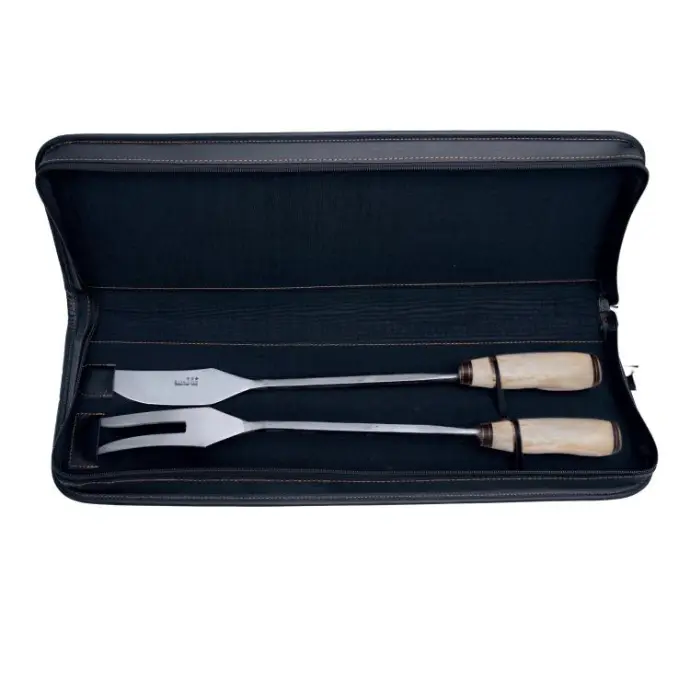 JUEGO PARRILLERO CUCHILLO Y TENEDOR ACERO INOX. SCHMIEDEN (JUE096)